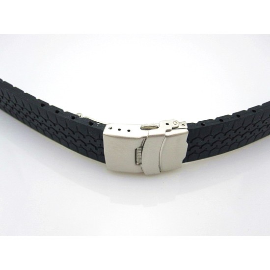 HNS 20MM BLACK SILICONE DIVER RUBBER WATCH STRAP WITH DEPLOYMENT BUCKLE