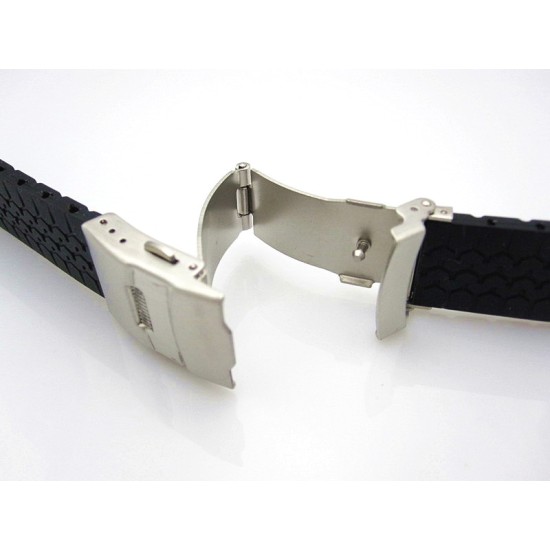 HNS 20MM BLACK SILICONE DIVER RUBBER WATCH STRAP WITH DEPLOYMENT BUCKLE