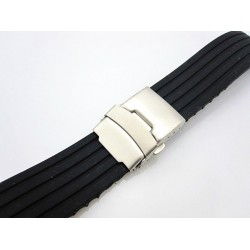 HNS BLACK SILICONE DIVER RUBBER WATCH STRAP WITH DEPLOYMENT BUCKLE