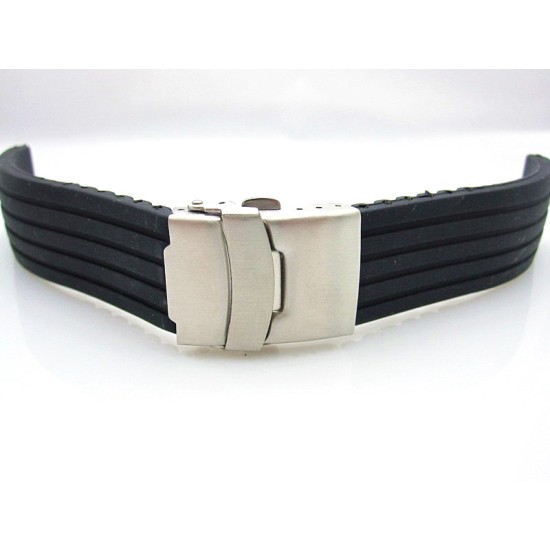 HNS BLACK SILICONE DIVER RUBBER WATCH STRAP WITH DEPLOYMENT BUCKLE