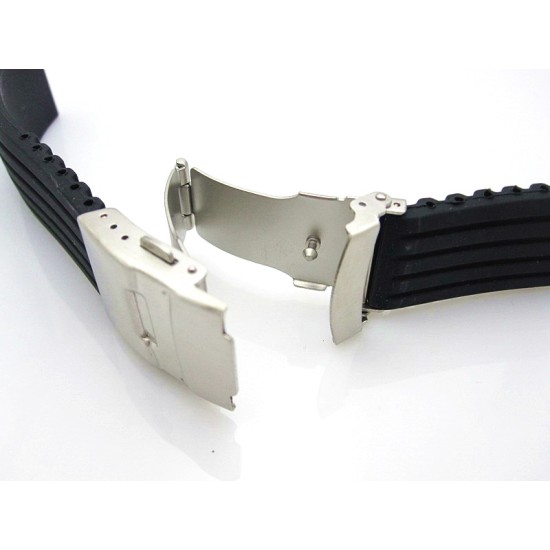 HNS BLACK SILICONE DIVER RUBBER WATCH STRAP WITH DEPLOYMENT BUCKLE