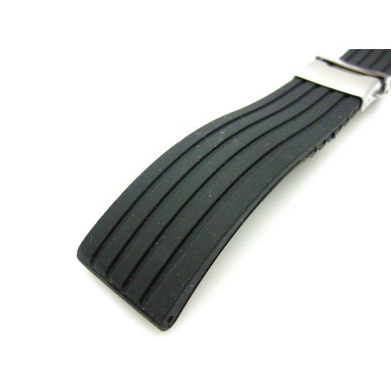 HNS BLACK SILICONE DIVER RUBBER WATCH STRAP WITH DEPLOYMENT BUCKLE