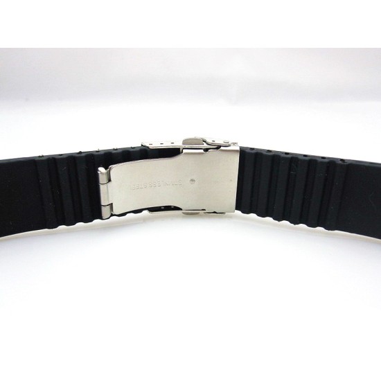 HNS BLACK SILICONE DIVER RUBBER WATCH STRAP WITH DEPLOYMENT BUCKLE