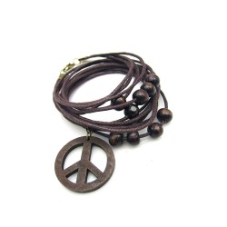 BOHEMIAN MULTILAYER WAX ROPE WOOD BEAD ANTI-WAR LOGO BRACELET