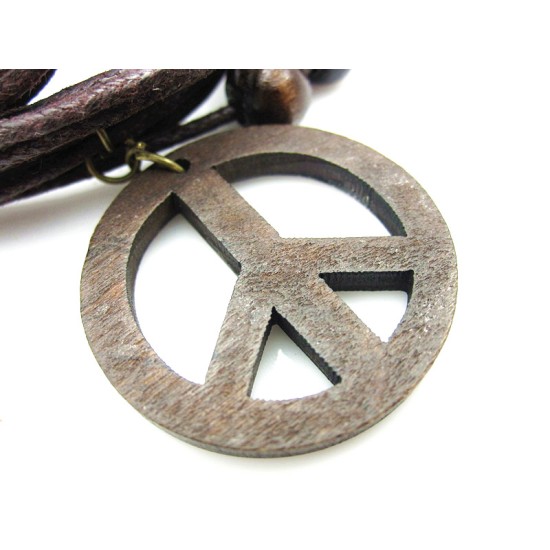 BOHEMIAN MULTILAYER WAX ROPE WOOD BEAD ANTI-WAR LOGO BRACELET