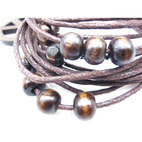 BOHEMIAN MULTILAYER WAX ROPE WOOD BEAD ANTI-WAR LOGO BRACELET