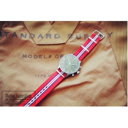 HNS Red Navy White Red Strip Heavy Duty Ballistic Nylon Watch Strap With Polished Stainless Steel Buckle