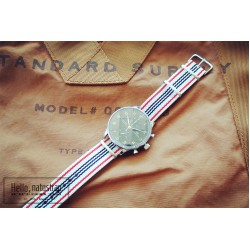 HNS Beige Red Black White Strip Heavy Duty Ballistic Nylon Watch Strap With Polished Stainless Steel Buckle