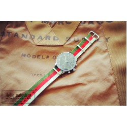 HNS Olive & Red &  Khaki Strip Heavy Duty Ballistic Nylon Watch Strap With Polished Stainless Steel Buckle