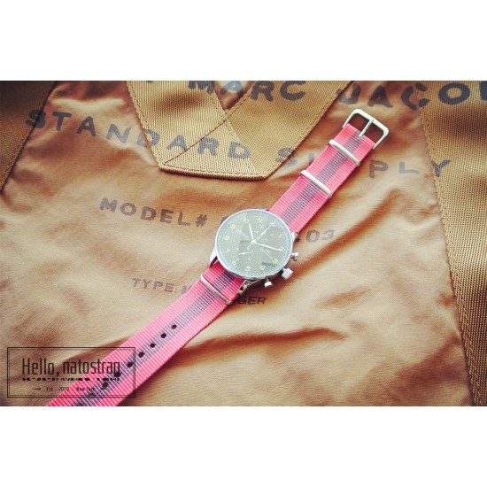 HNS Pink & Peru Strip Heavy Duty Ballistic Nylon Watch Strap With Polished Stainless Steel Buckle
