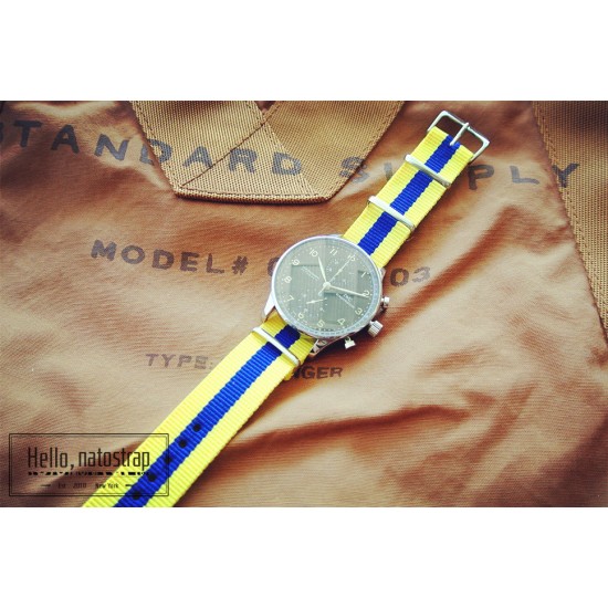 HNS Sweden Flag Yellow & Blue Strip Heavy Duty Ballistic Nylon Watch Strap With Polished Stainless Steel Buckle