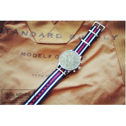 HNS Black & White & Navy & Red Strip Heavy Duty Ballistic Nylon Watch Strap With Polished Stainless Steel Buckle