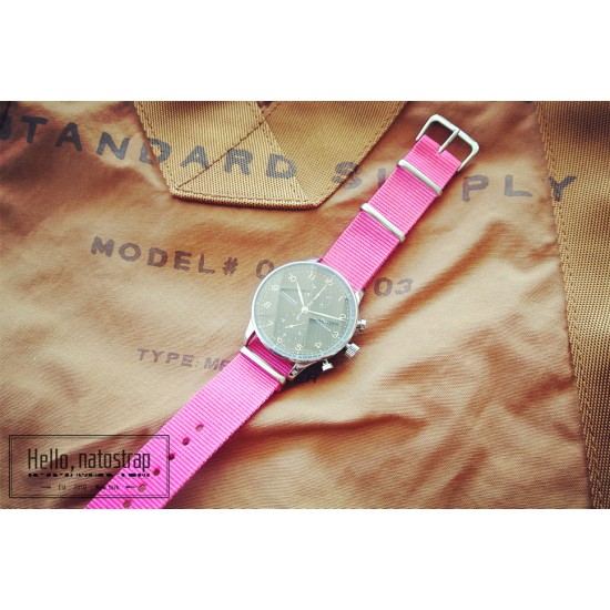 HNS Hot Pink Heavy Duty Ballistic Nylon Watch Strap With Polished Stainless Steel Buckle