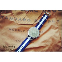 HNS Navy & White Strip Heavy Duty Ballistic Nylon Watch Strap With Polished Stainless Steel Buckle