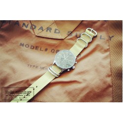 HNS Khaki Heavy Duty Ballistic Nylon Watch Strap With 5 Polished Stainless Steel Rings