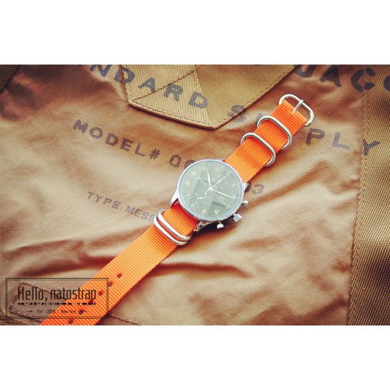 HNS Orange Red Heavy  Duty Ballistic Nylon Watch Strap With 5 Polished Stainless Steel Rings