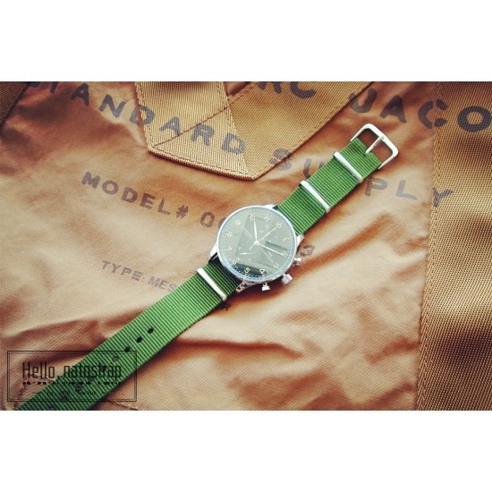 HNS Olive Drab  Heavy Duty Ballistic Nylon Watch Strap With Polished Stainless Steel Buckle
