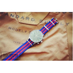 HNS Blue & Red Strip Heavy Duty Ballistic Nylon Watch Strap With Polished Stainless Steel Buckle