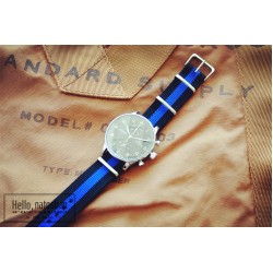 HNS Black & Blue Strip Heavy Duty Ballistic Nylon Watch Strap With Polished Stainless Steel Buckle