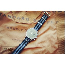 HNS Bond 007 Black & Grey Strip Heavy Duty Ballistic Nylon Watch Strap With Polished Stainless Steel Buckle
