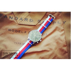 HNS Blue & Red & White Strip Heavy Duty Ballistic Nylon Watch Strap With Polished Stainless Steel Buckle