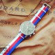 HNS Blue & Red & White Strip Heavy Duty Ballistic Nylon Watch Strap With Polished Stainless Steel Buckle