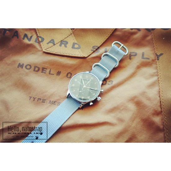 HNS Grey Heavy  Duty Ballistic Nylon Watch Strap with 3 Matt Stainless Steel Rings