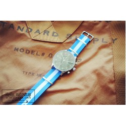 HNS Argentina Flag Light Blue & White Strip Heavy Duty Ballistic Nylon Watch Strap With Polished Stainless Steel Buckle