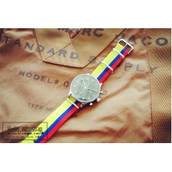 HNS Colombia Flag Yellow Blue Red Strip Heavy Duty Ballistic Nylon Watch Strap With Polished Stainless Steel Buckle