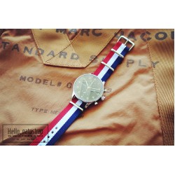 HNS France Flag Red White Blue Strip Heavy Duty Ballistic Nylon Watch Strap With Polished Stainless Steel Buckle