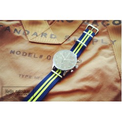HNS Navy & Yellow Strip Heavy Duty Ballistic Nylon Watch Strap With Polished Stainless Steel Buckle