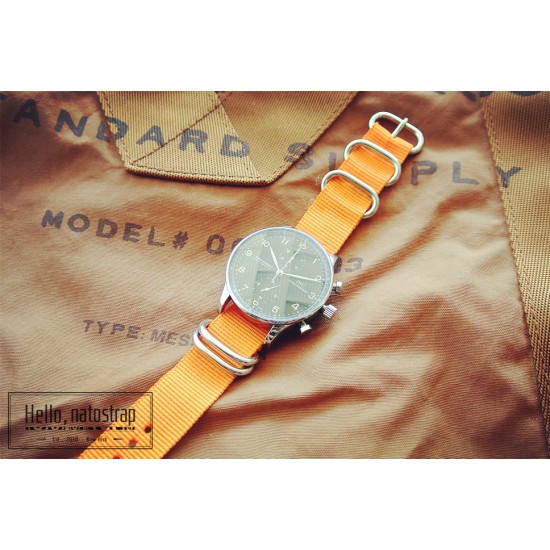 HNS Dark Orange Heavy  Duty Ballistic Nylon Watch Strap With 5 Polished Stainless Steel Rings
