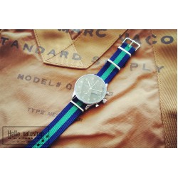 HNS Navy Blue & Green Strip Heavy Duty Ballistic Nylon Watch Strap With Polished Stainless Steel Buckle