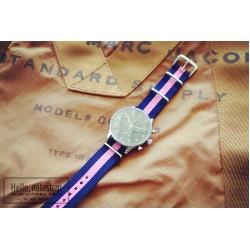 HNS Navy Blue & Pink Strip Heavy Duty Ballistic Nylon Watch Strap With Polished Stainless Steel Buckle