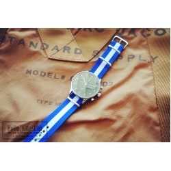 HNS Blue & White Strip Heavy Duty Ballistic Nylon Watch Strap With Polished Stainless Steel Buckle