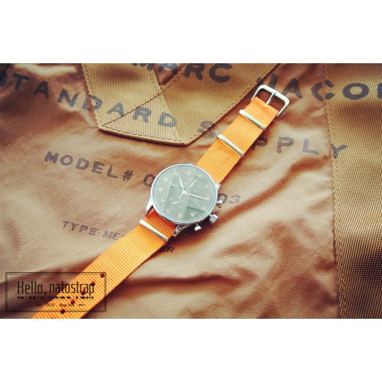 HNS Dark Orange Heavy Duty Ballistic Nylon Watch Strap With Polished Stainless Steel Buckle