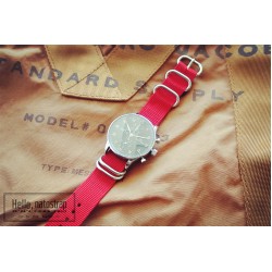 HNS Red Heavy Duty Ballistic Nylon Watch Strap With 5 Polished Stainless Steel Rings