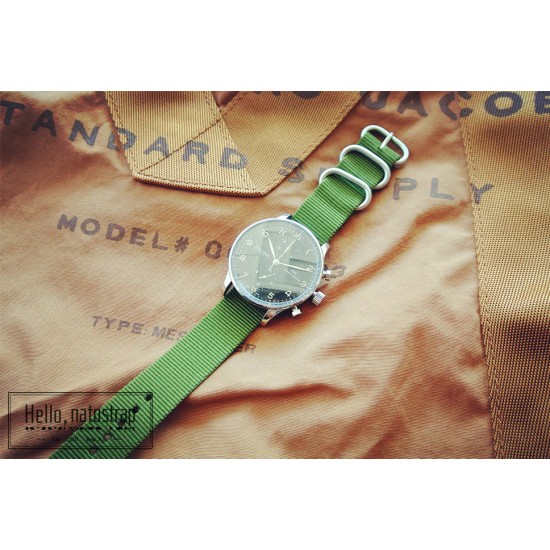 HNS Olive Drab Heavy  Duty Ballistic Nylon Watch Strap With 3 Matt Stainless Steel Rings