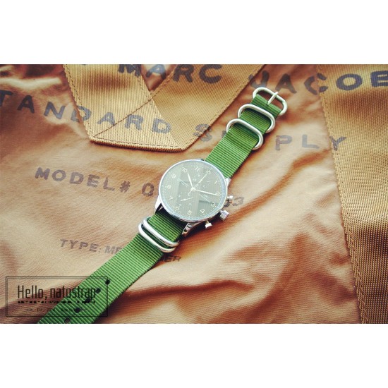 HNS Olive Drab Heavy Duty Ballistic Nylon Watch Strap With 5 Polished Stainless Steel Rings