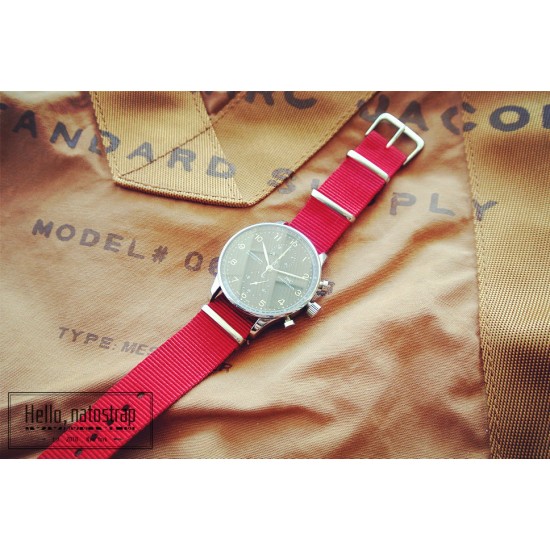 HNS Red Heavy Duty Ballistic Nylon Watch Strap With Polished Stainless Steel Buckle