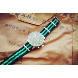 HNS Black & Green Strip Heavy Duty Ballistic Nylon Watch Strap With Polished Stainless Steel Buckle