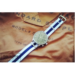 HNS White & Navy Blue Strip Heavy Duty Ballistic Nylon Watch Strap With Polished Stainless Steel Buckle