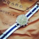 HNS White & Navy Blue Strip Heavy Duty Ballistic Nylon Watch Strap With Polished Stainless Steel Buckle