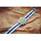 HNS White & Navy Blue Strip Heavy Duty Ballistic Nylon Watch Strap With Polished Stainless Steel Buckle