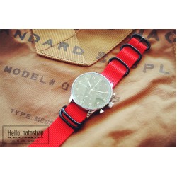 HNS Red Heavy Duty Ballistic Nylon Watch Strap With 5 PVD Coated Stainless Steel Rings