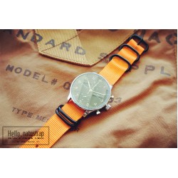 HNS Dark Orange Heavy Duty Ballistic Nylon Watch Strap With 5 PVD Coated Stainless Steel Rings