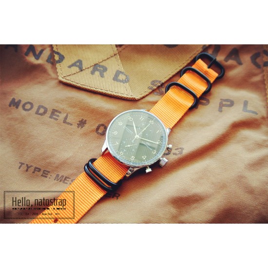 HNS Dark Orange Heavy Duty Ballistic Nylon Watch Strap With 5 PVD Coated Stainless Steel Rings