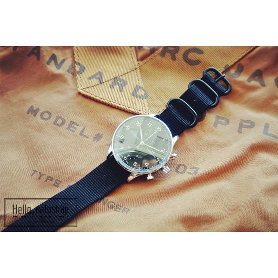 HNS Black Heavy Duty Ballistic Nylon Watch Strap With 3 PVD Coated Stainless Steel Rings