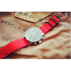 HNS Red Heavy Duty Ballistic Nylon Watch Strap With 3 PVD Coated Stainless Steel Rings