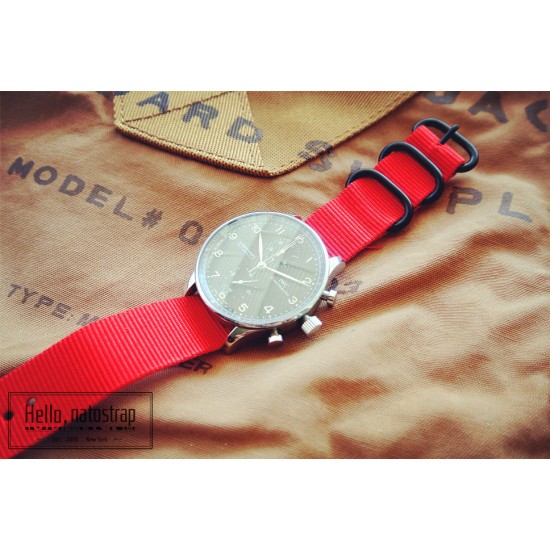 HNS Red Heavy Duty Ballistic Nylon Watch Strap With 3 PVD Coated Stainless Steel Rings